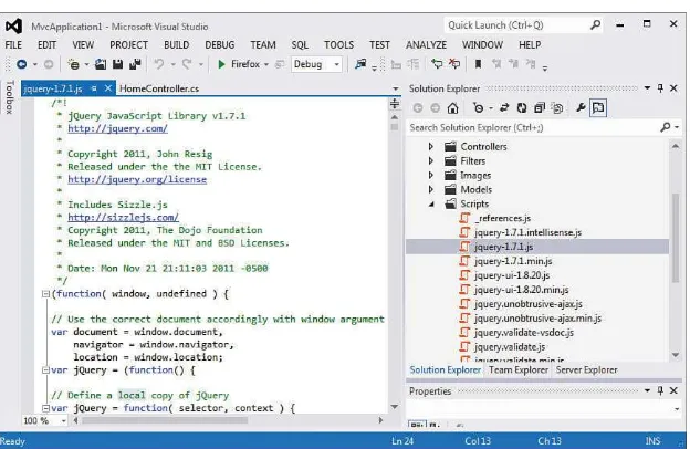 Figure 1.1  In an ASP.NET web application in Visual Studio 2010, you can also integrate jQuery