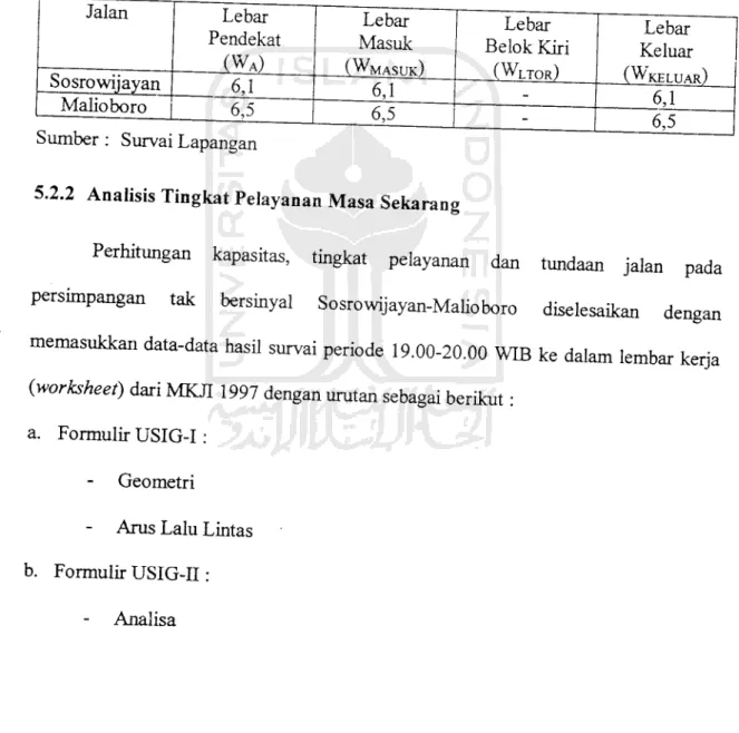 Tabel 5.6 Lebar ruas jalan (dalam satuan meter)