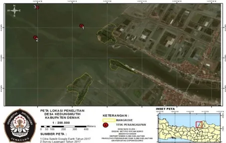 Gambar 1. Peta Lokasi Penelitian di Kawasan Perairan Desa Kedungmutih,Demak. 