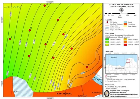 Gambar 2. Peta Sebaran Konsentrasi klorofil-a (µg/l) di Perairan Teluk Ujungbatu Jepara 