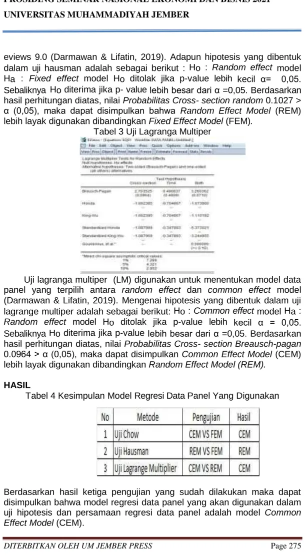 Tabel 3 Uji Lagranga Multiper 