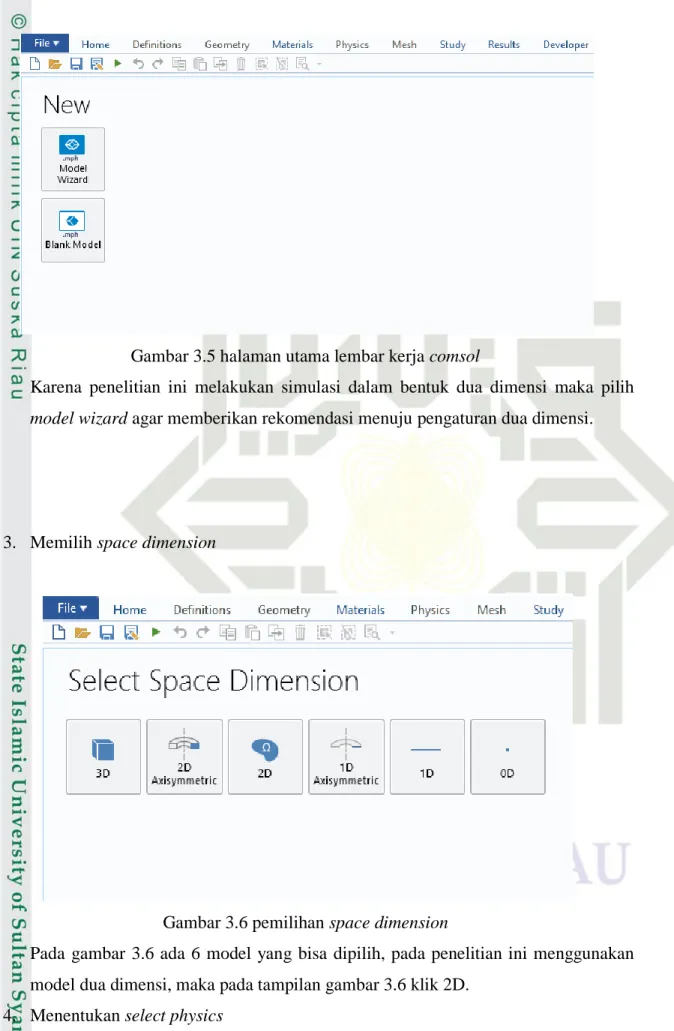 Gambar 3.6 pemilihan space dimension 