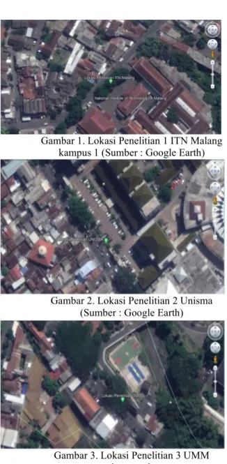 Gambar 1. Lokasi Penelitian 1 ITN Malang  kampus 1 (Sumber : Google Earth) 