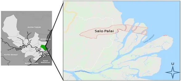 Gambar 1. Peta lokasi penelitian di pesisir Salo Palai, Muara Badak 