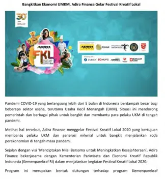 Gambar 3.4 Artikel Advertorial  ​External Communication Intern 