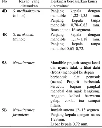 Tabel 4  Hasil Identifikasi rayap di HPGW.   No  Rayap  yang 