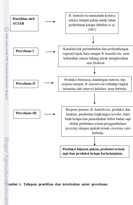 Gambar 1.  Tahapan  penelitian  dan  keterkaitan  antar  percobaan.         