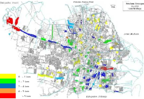 Gambar 3. Lama Genangan Kota Surabaya (Sumber: Pemerintah Kota Surabaya tahun 2010