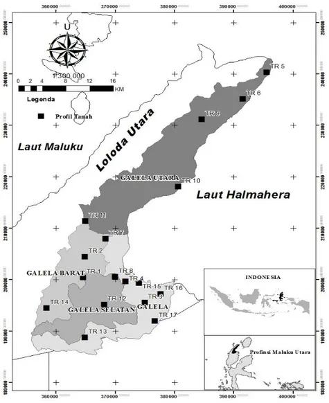 Gambar 1. Lokasi Penelitian Analisis Tanah   Contoh  tanah  dianalisis  di  laboratorium 