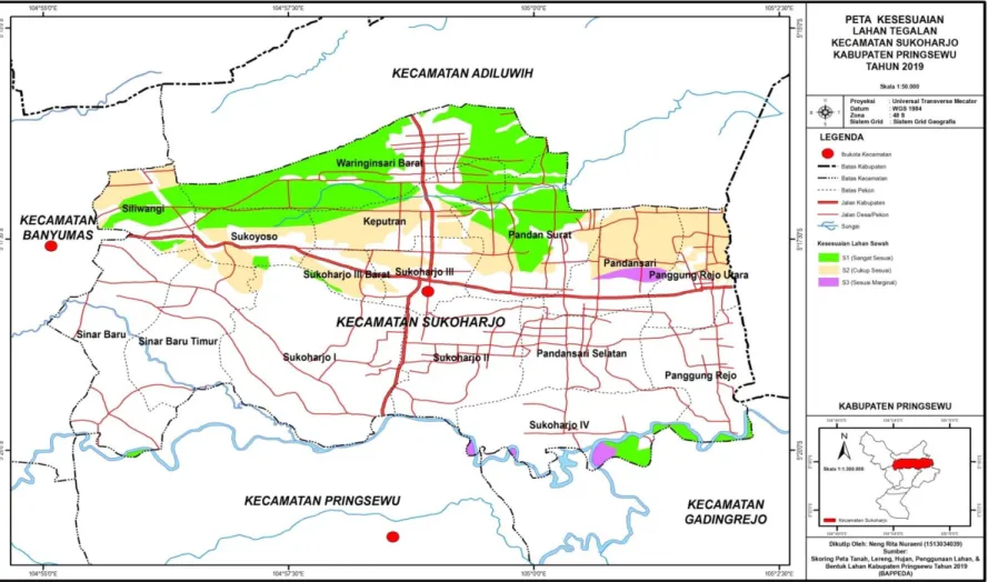 Gambar 3. Peta Evaluasi Kesesuaian Lahan Tegalan di Kecamatan Sukoharjo Kabupaten Pringsewu Tahun 2019