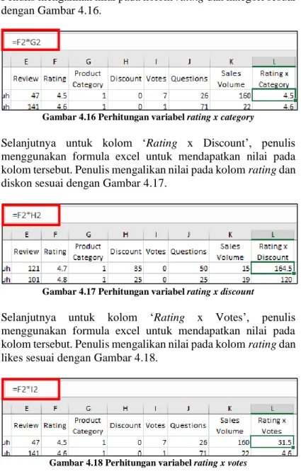 Gambar 4.16 Perhitungan variabel rating x category 