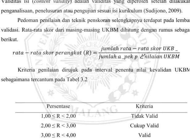 Tabel 1 Kriteria Nilai Kevalidan Perangkat Pembelajaran 