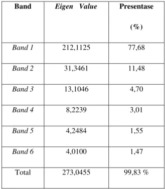 Tabel 3.1 Nilai eigen value citra landsat 7 tahun  2002 