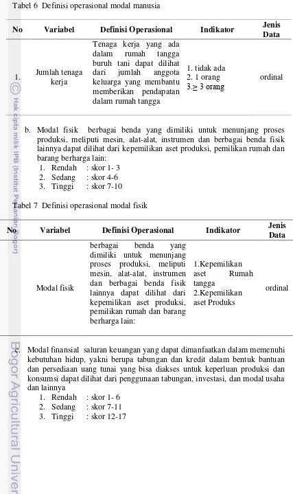 Tabel 6  Definisi operasional modal manusia 