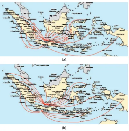 Gambar 2.7 Daerah Asal dan Daerah Tujuan Transmigrasi di Indonesia: (a) Periode 1969-1974;  (b) Periode 1994-1999