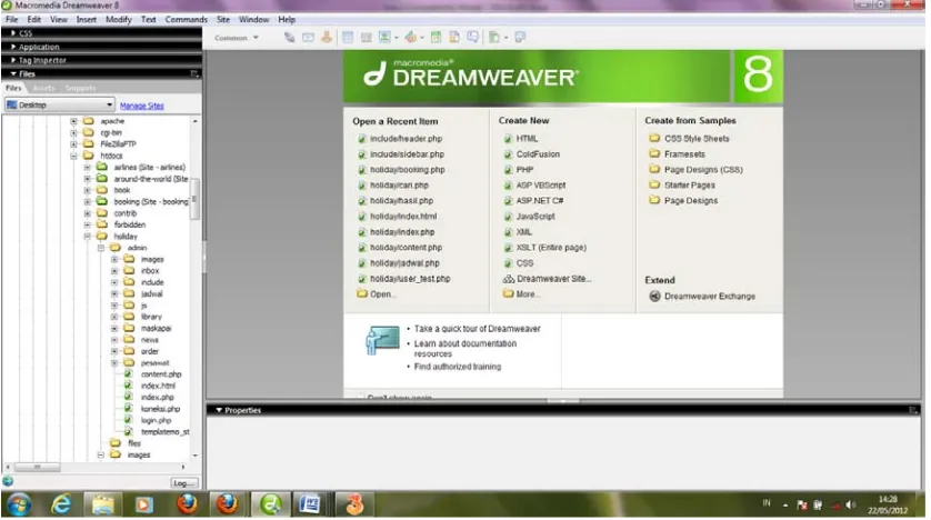 Gambar 2.1 Tampilan Start Page Macromedia Dreamweaver 8 