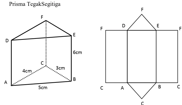 Gambar 2.3. Prisma Tegak Segitiga dan Jaring-jaring Prisma Tegak  Segitiga