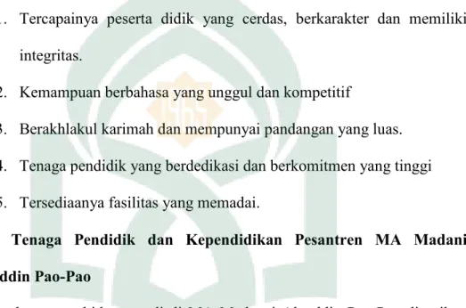 Tabel 4.1. Data Tenaga Pendidik dan Kependidikan Pesantren MA Madani  Alauddin Pao-Pao 2018/2019 