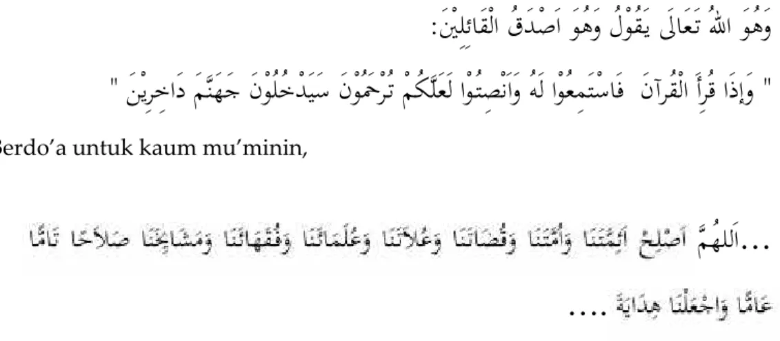Tabel 1.   Urutan Penggunaan Kutipan Ayat Al-Qur’an pada Teks Khutbah ‘Iedul  Fitridan Teks Khutbah ‘Iedul  Adha