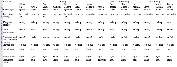 Tabel 2. Deskripsi pohon 14 aksesi pamelo  