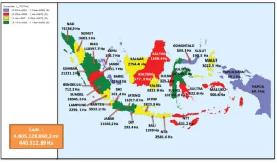 Gambar 1 . Peta Data Tanah Wakaf Seluruh Indonesia, 2015 (hektar) 