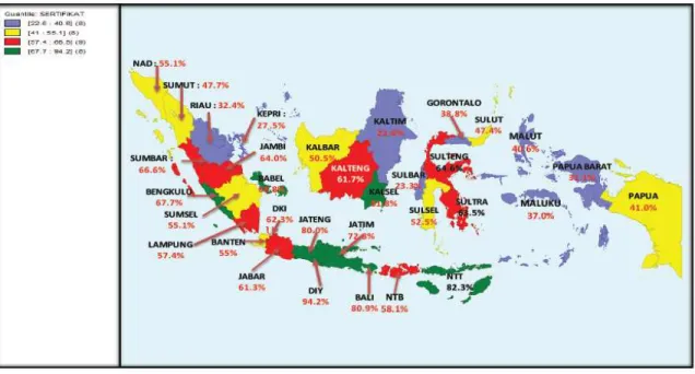 Gambar 3 . Peta Tanah Wakaf Bersertifikat Seluruh Indonesia, 2015 (persen) 