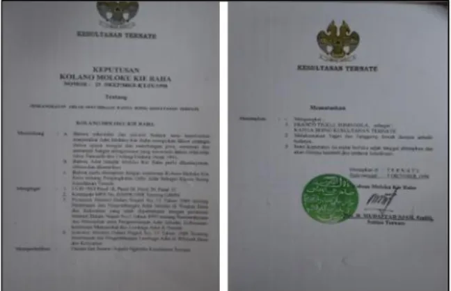 Gambar  10. Surat Keputusan dari Kolano Moluko  Kie Raha Sultan Ternate, tentang penunjukkan  Kapitang Boing Kesultanan Ternate, tertanggal 5 
