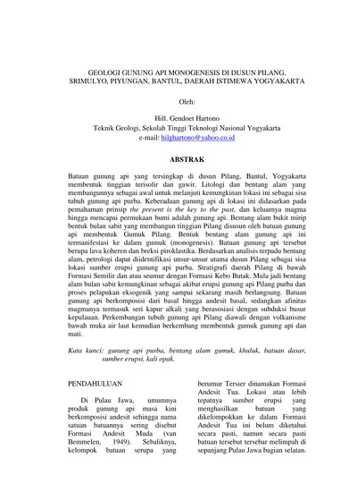 GEOLOGI GUNUNG API MONOGENESIS DI DUSUN PILANG, SRIMULYO, PIYUNGAN ...