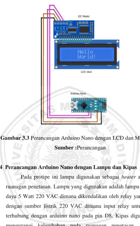 Gambar 3.3 Perancangan Arduino Nano dengan LCD dan Modul I2C  Sumber :Perancangan 