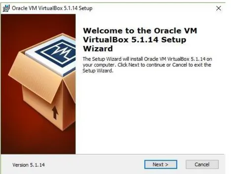 Gambar 3 INSTALASI VIRTUAL BOX: Layar Selamat Datang Installer Virtual Box. 