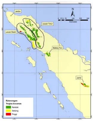 Gambar 1. Peta tingkat keterancaman habitat oragutan sumatera (Pongoabelii) 