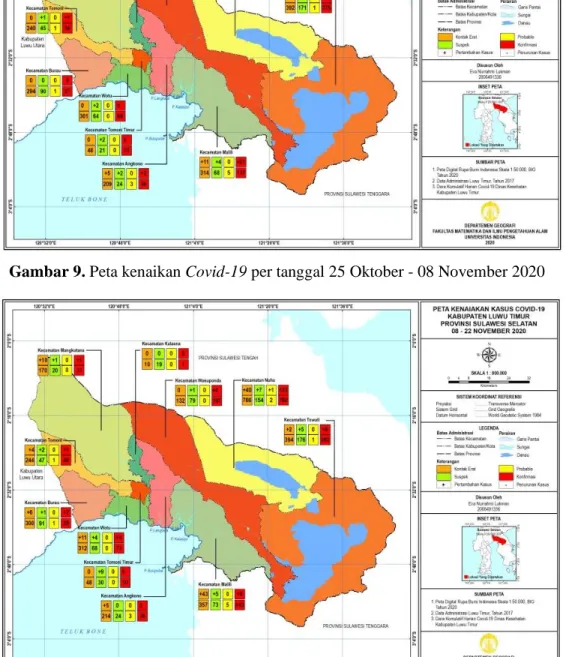 Gambar 10. Peta kenaikan Covid-19 per tanggal 08 -22 November  Sumber : Data Kominfo Luwu Timur 