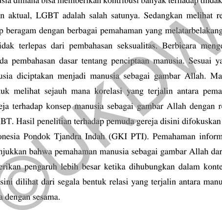 Gambar Allah dan Respon Pemuda GKI Pondok Tjandra Indah Mengenai LGBT)  Oleh: Yemima Karisma (01130014) 
