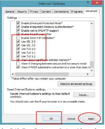 Gambar 7-12.  Tampilan  internet Options-Advanced  13)  Setelah semua  setting  selesai, lakukan  restart  komputer