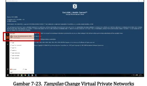 Gambar 7-23.  Tampilan  Change Virtual Private Networks  7)  Pada halaman konfigurasi VPN, klik  Add a VPN Connection 
