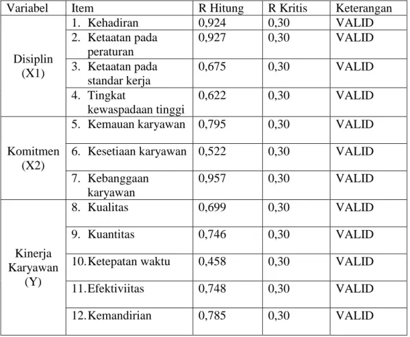 Tabel 3.3  Hasil Uji Validitas 