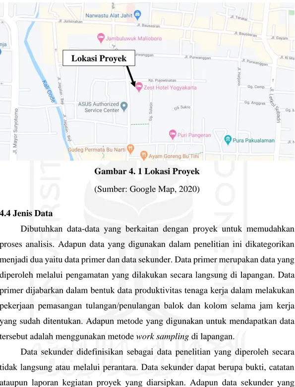 Gambar 4. 1 Lokasi Proyek  (Sumber: Google Map, 2020)  4.4 Jenis Data 