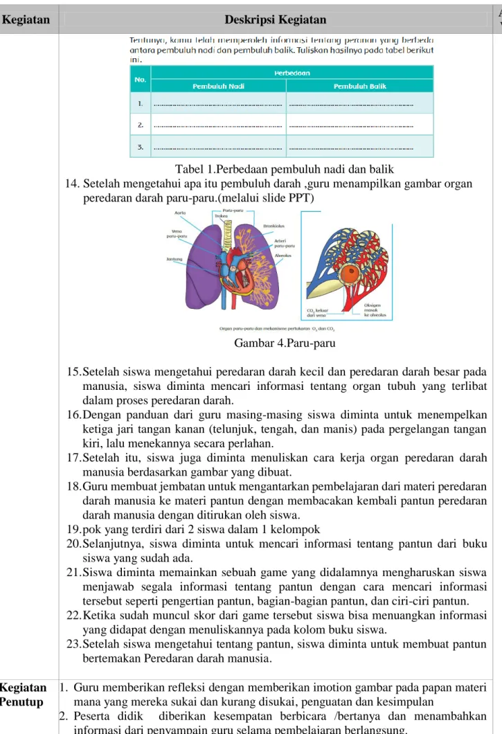 Tabel 1.Perbedaan pembuluh nadi dan balik 