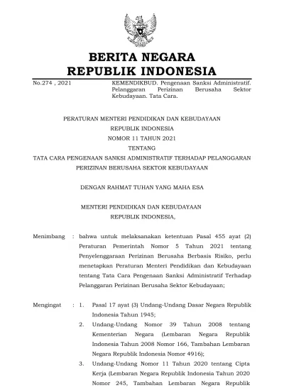 No.274, 2021 BERITA NEGARA REPUBLIK INDONESIA KEMENDIKBUD. Pengenaan ...