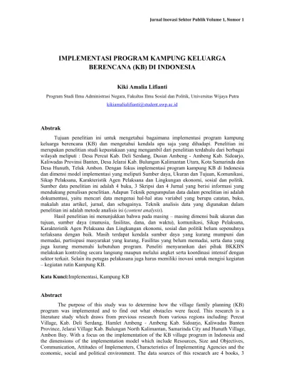 IMPLEMENTASI PROGRAM KAMPUNG KELUARGA BERENCANA (KB) DI INDONESIA