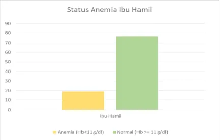 Gambar 4 memperlihatkan persentase  status anemia pada ibu hamil. Sebagian  besar (82%) ibu hamil mempunyai status 