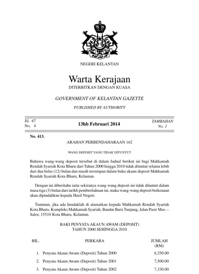 Warta Kerajaan DITERBITKAN DENGAN KUASA