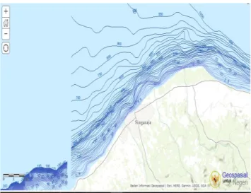 Gambar 4.2 Jarak Sumber Air Laut Dingin Ke Pembangkit  Sumber :Bathymetry in Google Earth (2018) 