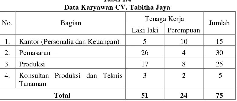 Tabel 1.4 Data Karyawan CV. Tabitha Jaya 