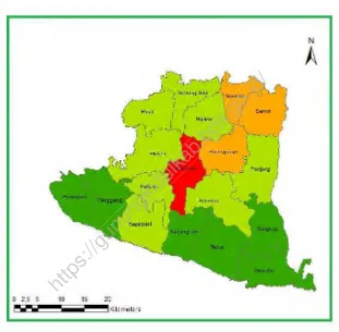 Gambar  3 Kepadatan Penduduk menurut Kecamatan di Kabupaten 