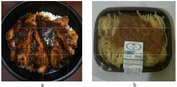 Gambar 2ayam lada2 Cook-chila hitam, (b) ll foods yanspaghetti bng digunakaolognaise an sebagai sampel pennelitian; (a)) nasi 