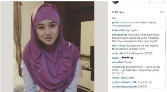 Foto diatas adalah salah satu foto Marshanda berbalutkan busana hijab yang  diunggah di Instagram sebelum ia memutuskan melepas hijabnya
