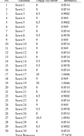 Tabel Plot Pengukuran Cadangan Carbon TM (14 tahun) Pada Tegakan Sawit 