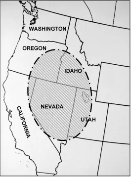 Figure 4.1 A map of the western U.S. Intermountain Region show-ing the hydrological Great Basin (shaded circle), which botanists often recognize as a single fl oristic region.