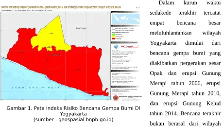 Gambar 1. Peta Indeks Risiko Bencana Gempa Bumi DI 